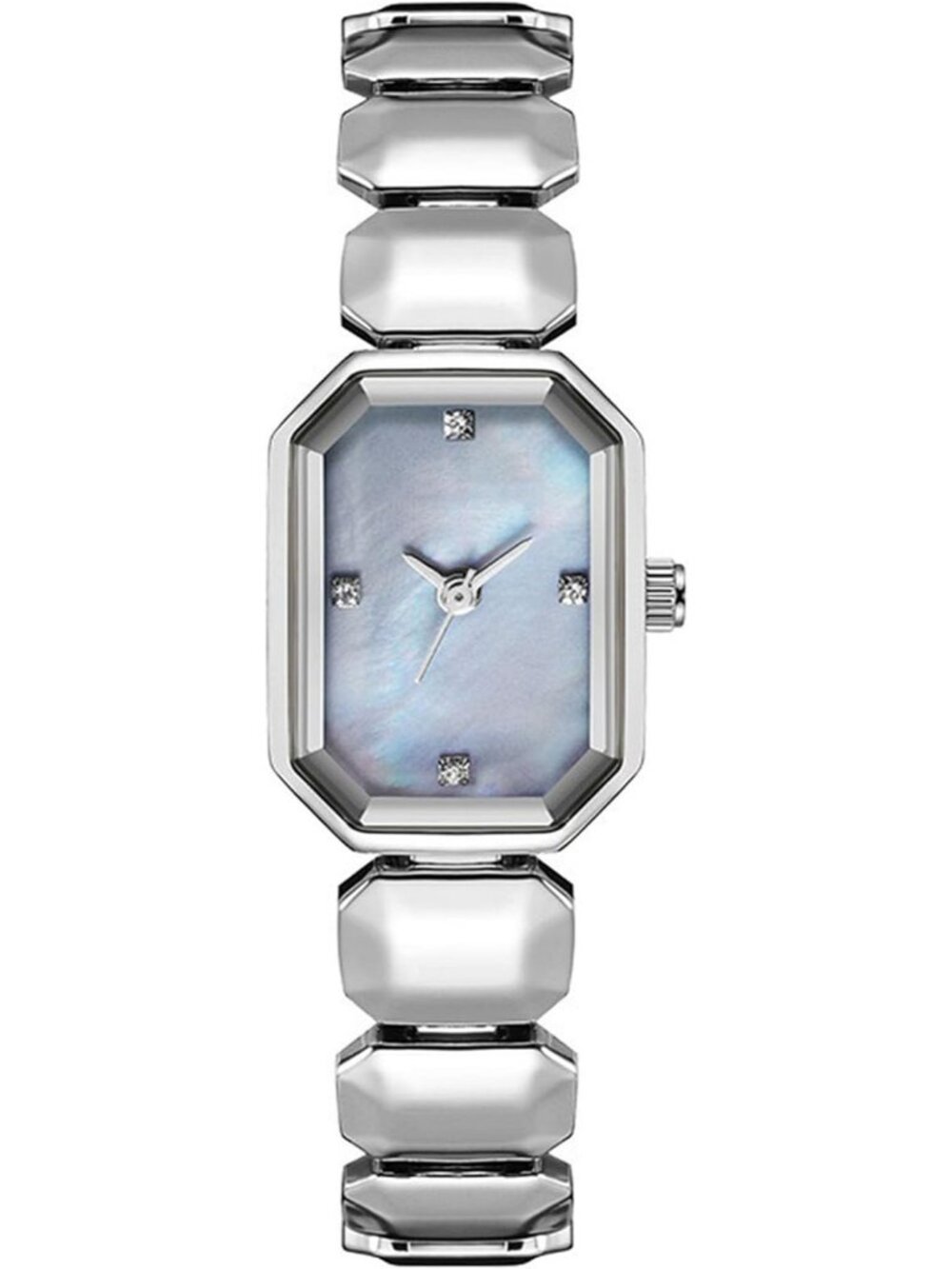 Women's Silver Rectangle Bracelet with Dainty Stainless Steel Band Quartz Watch